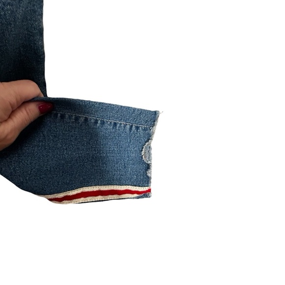 Zara Medium Wash Skinny Denim Jeans Striped Trim Up Legs Z1975 Sz 10-runs small - Picture 7 of 10